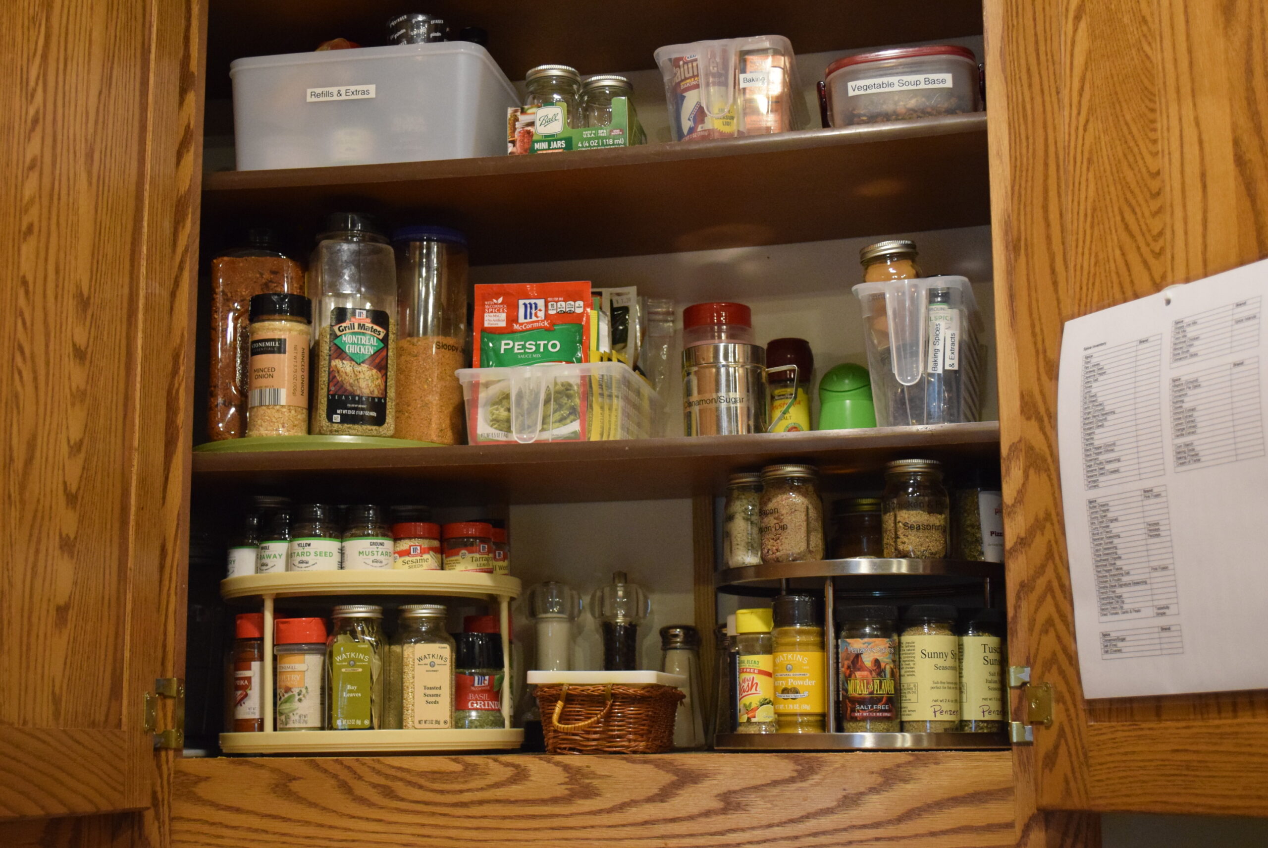 Spice Cabinet and Spice Inventory After Organization